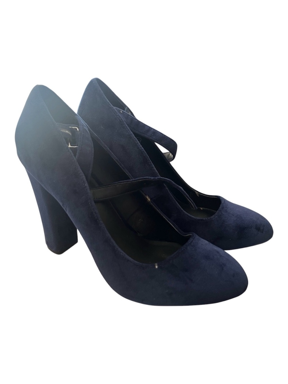 Women's Navy Blue Suede Block Heel Pumps